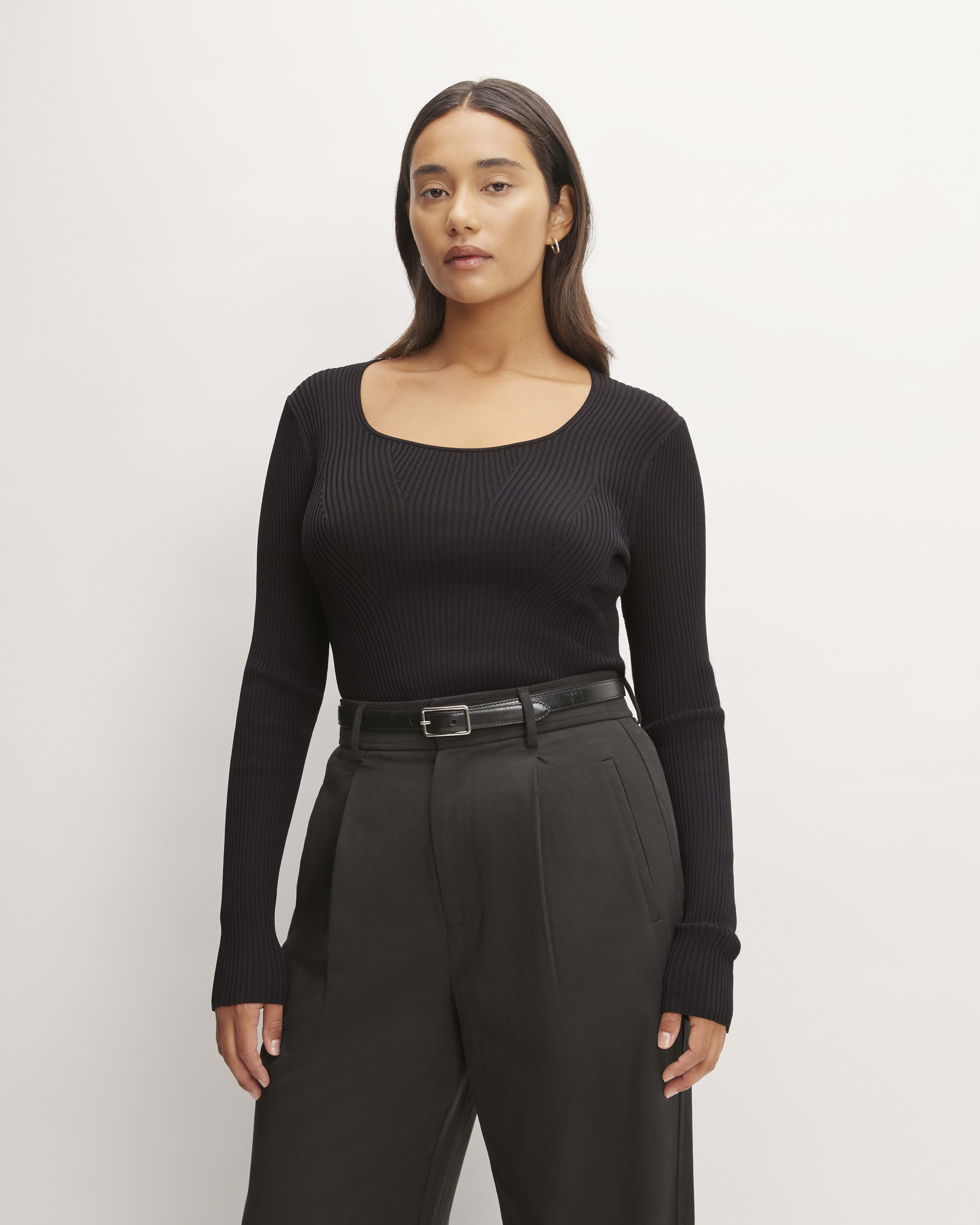 The Ribbed Scoop-Neck Sweater Black – Everlane
