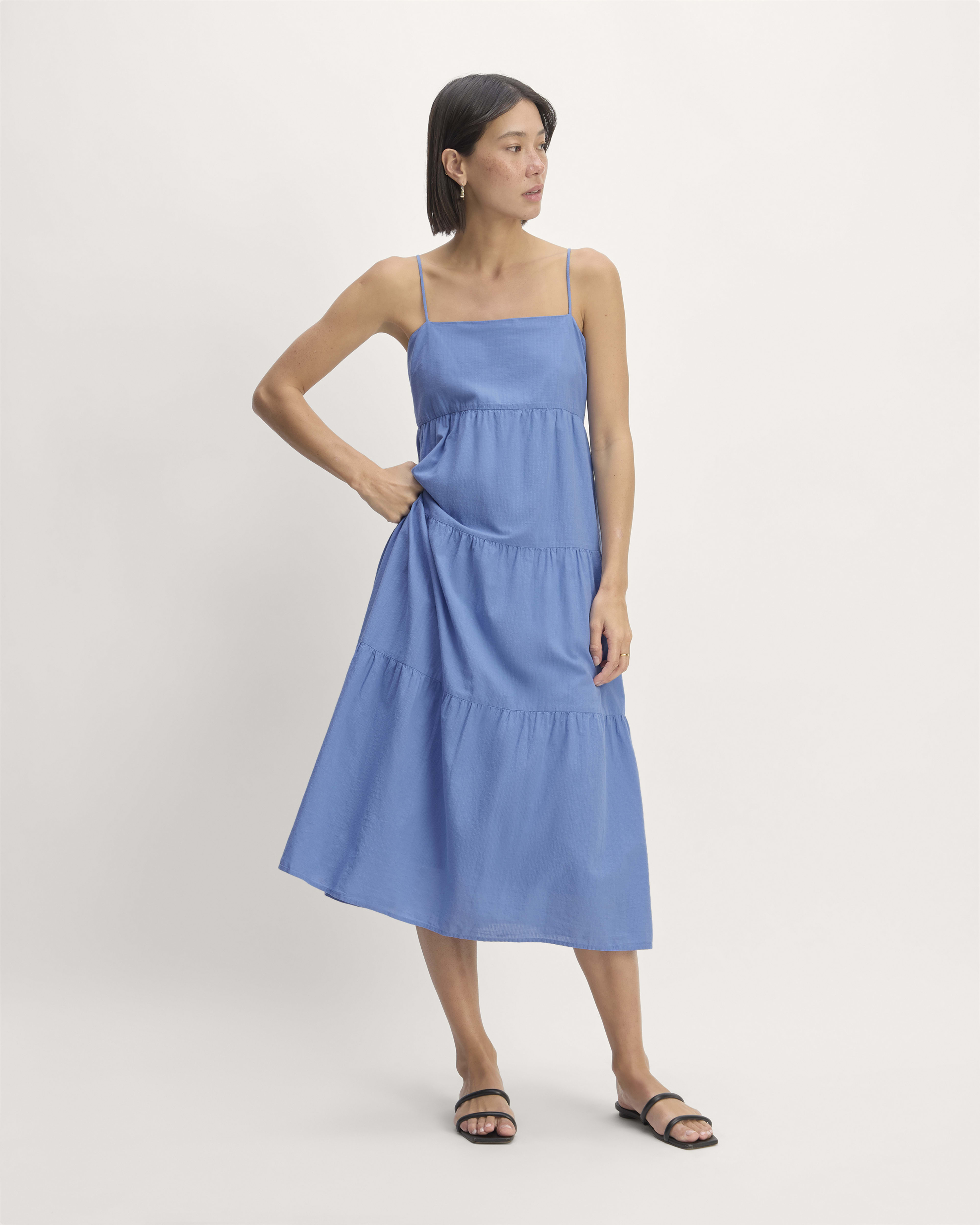 The Gauze Tiered Dress Blue Opal – Everlane 