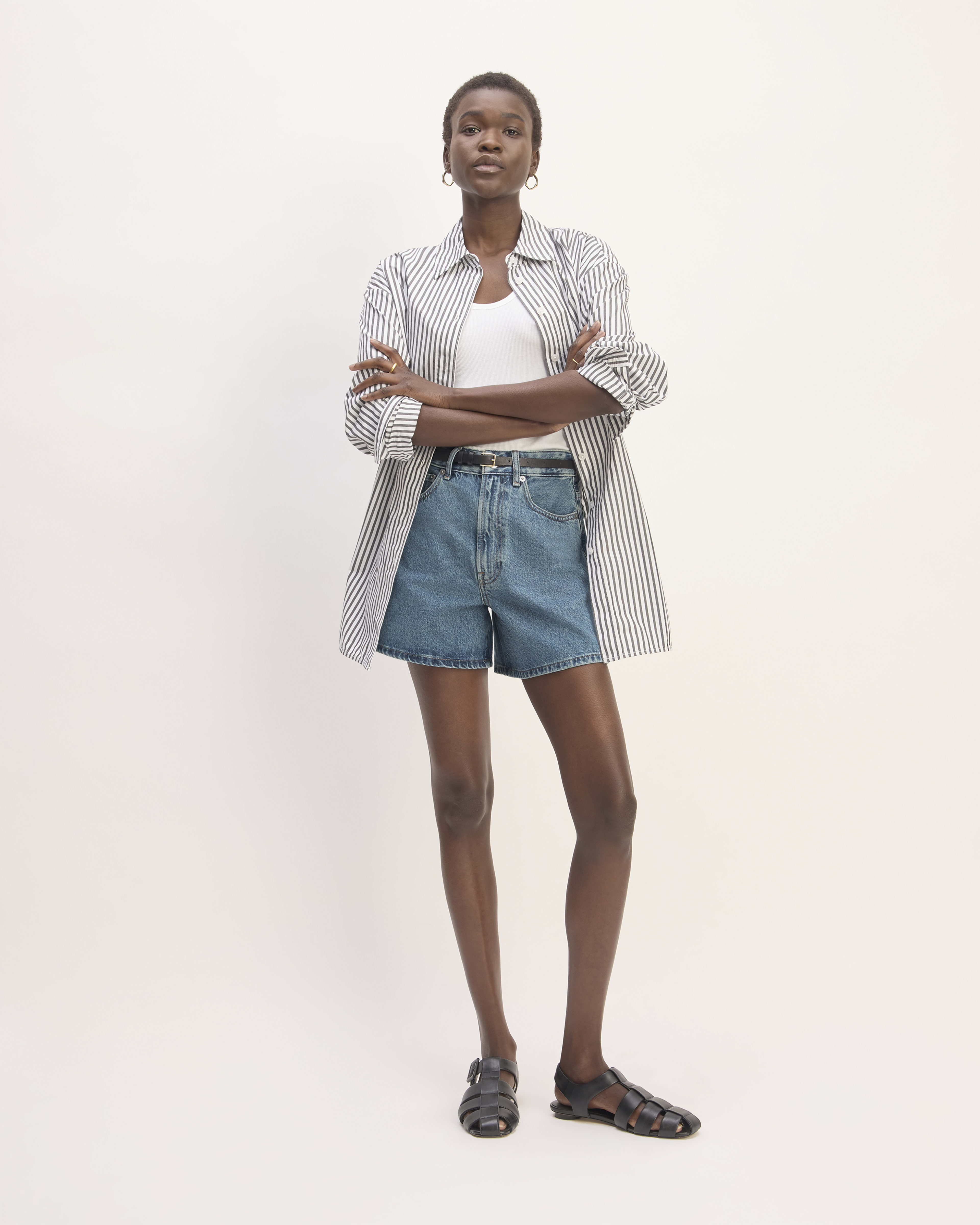 Women's striped denim shorts top