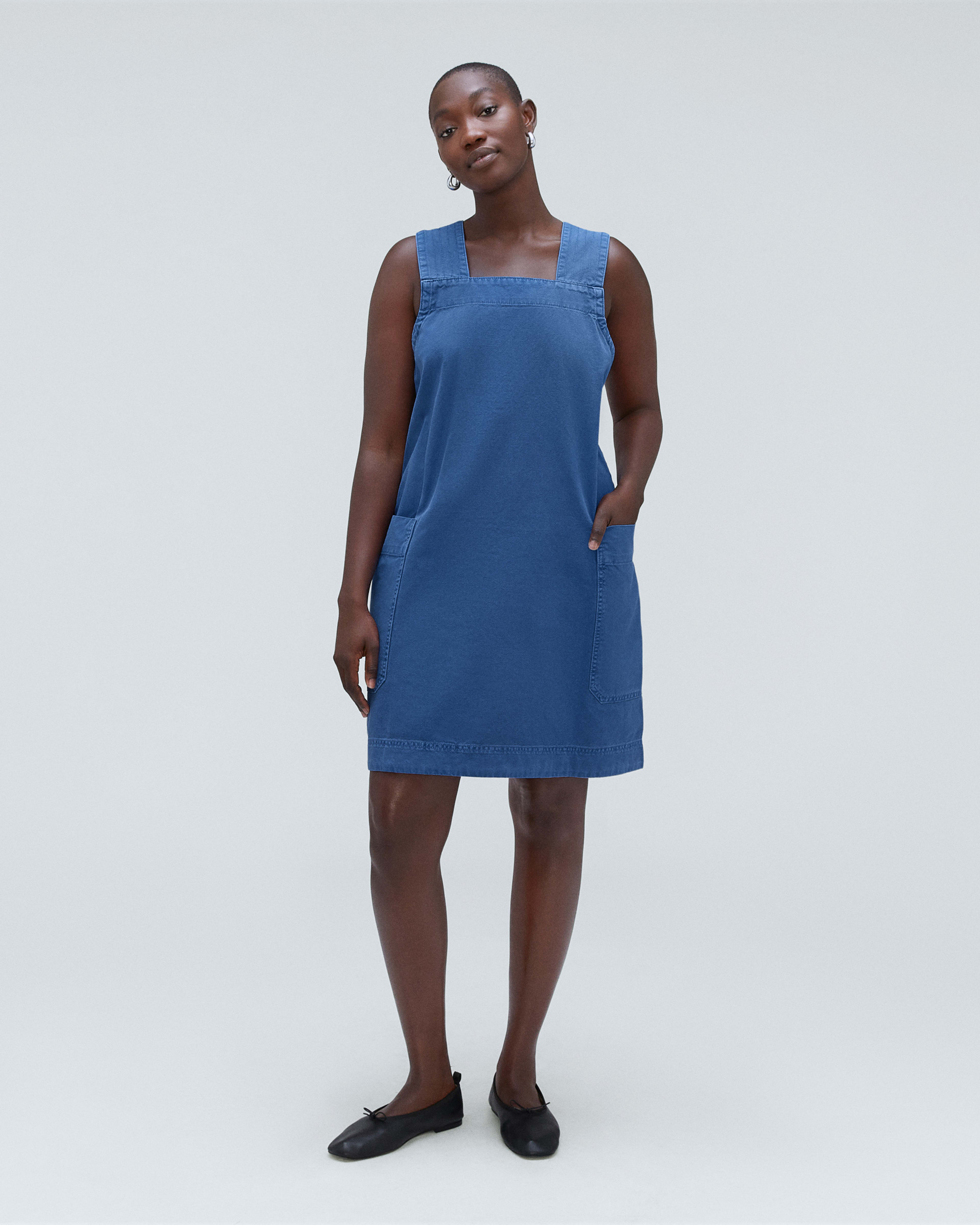 The CrossBack Apron Mini Dress Deep Blue Everlane