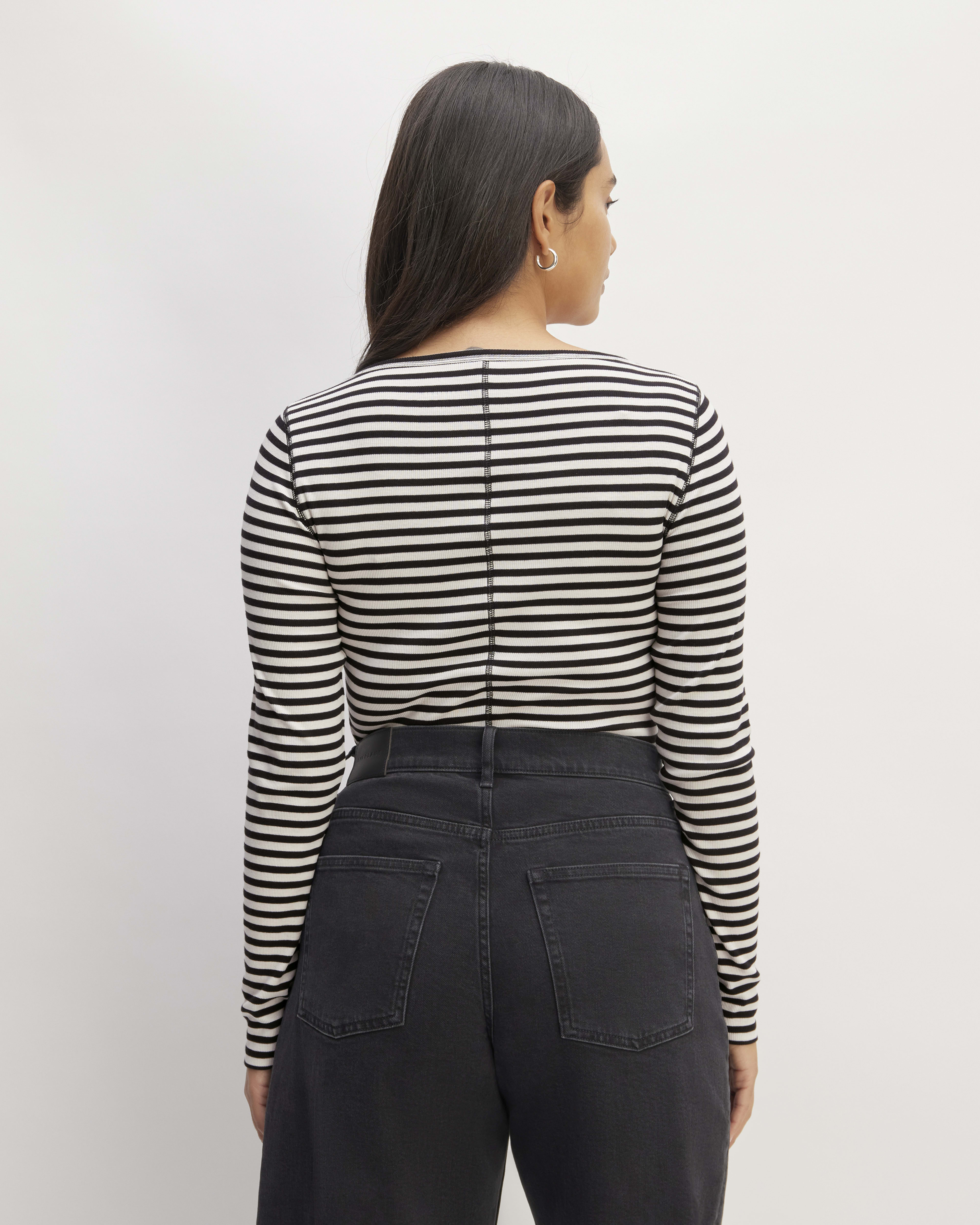 The Luxe Rib Long-Sleeve Scoop-Neck Tee Bone / Black – Everlane