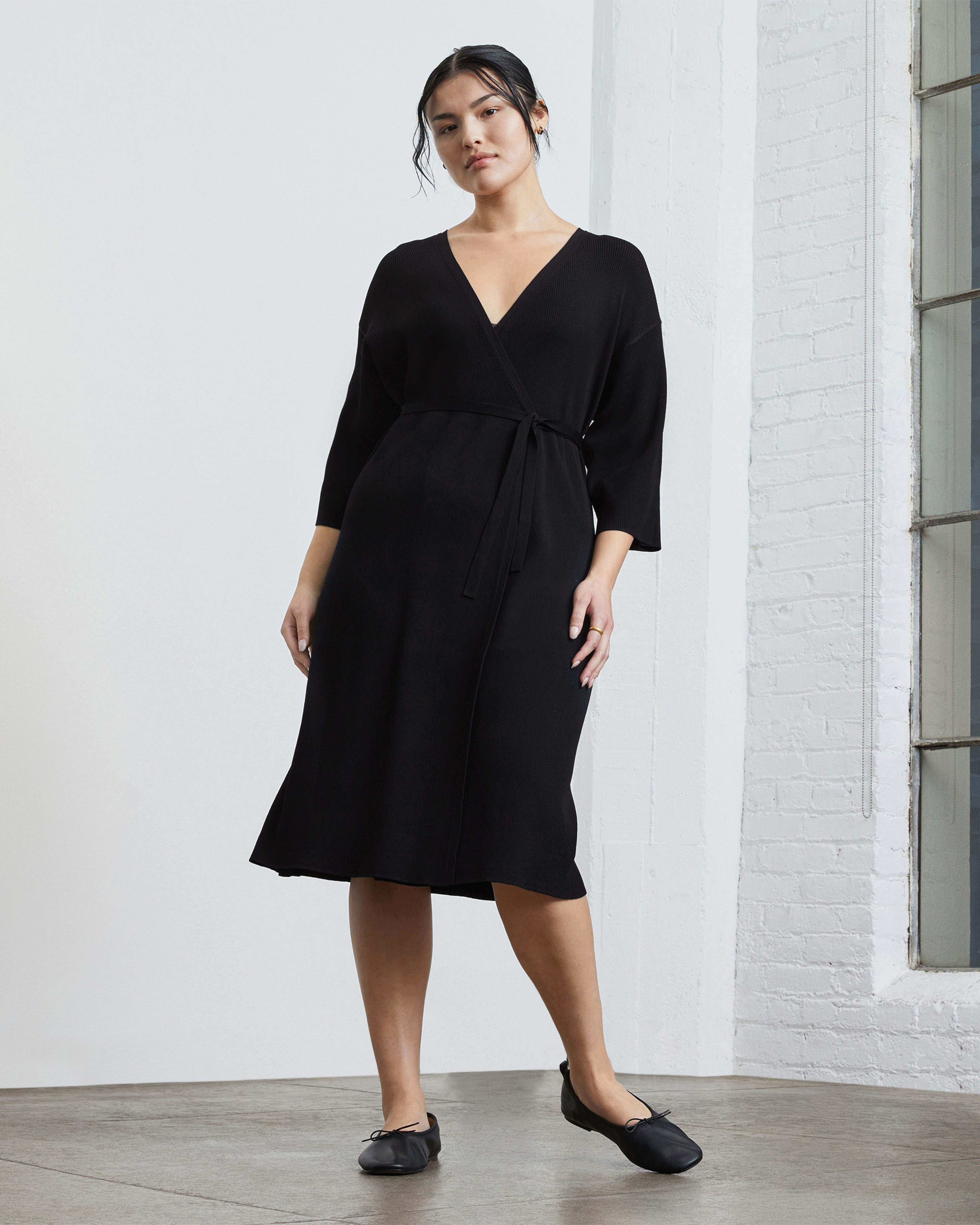 Everlane Ribbed Wrap Midi Dress - Black