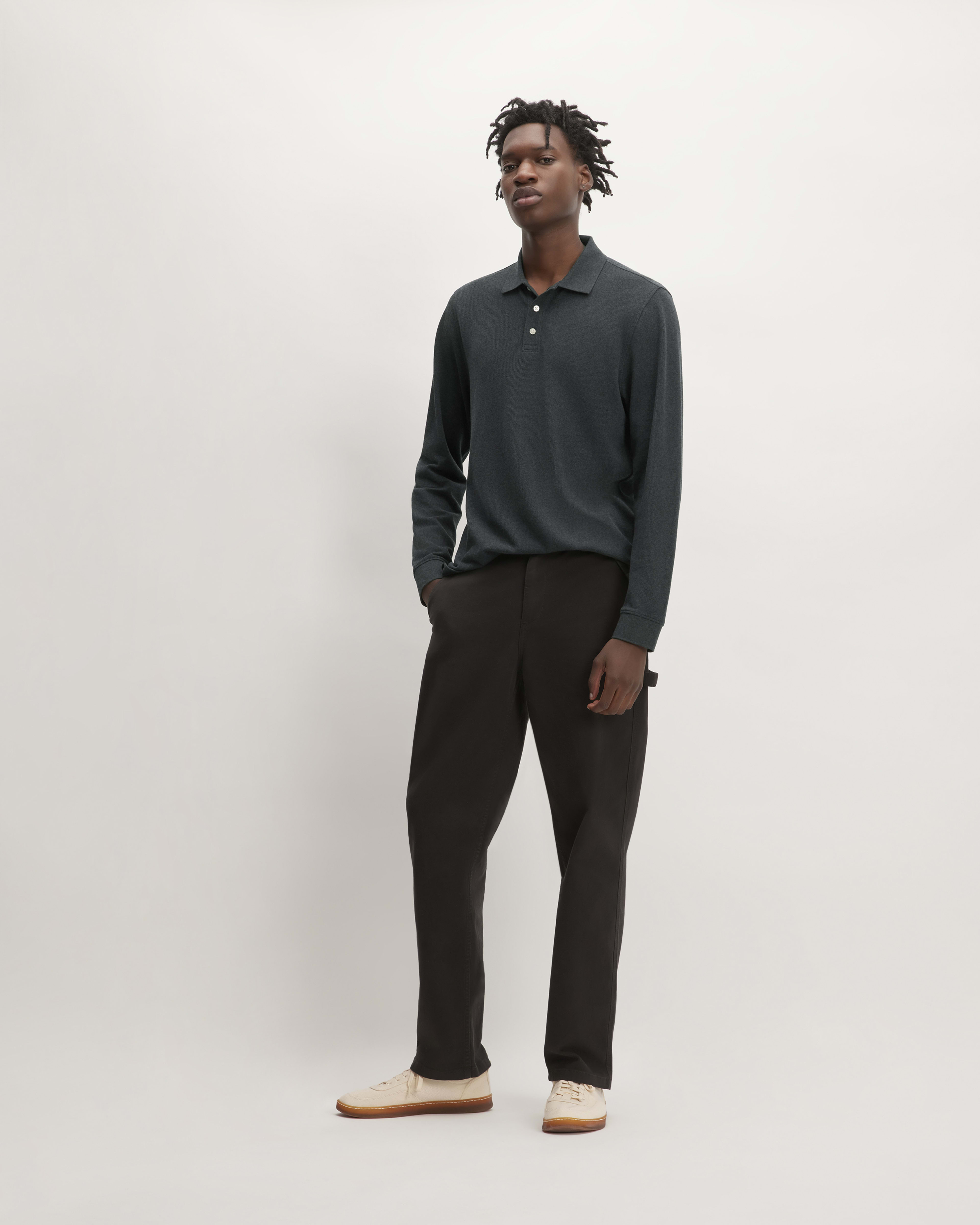 The Long-Sleeve Pique Polo | Heathered Graphite – Everlane