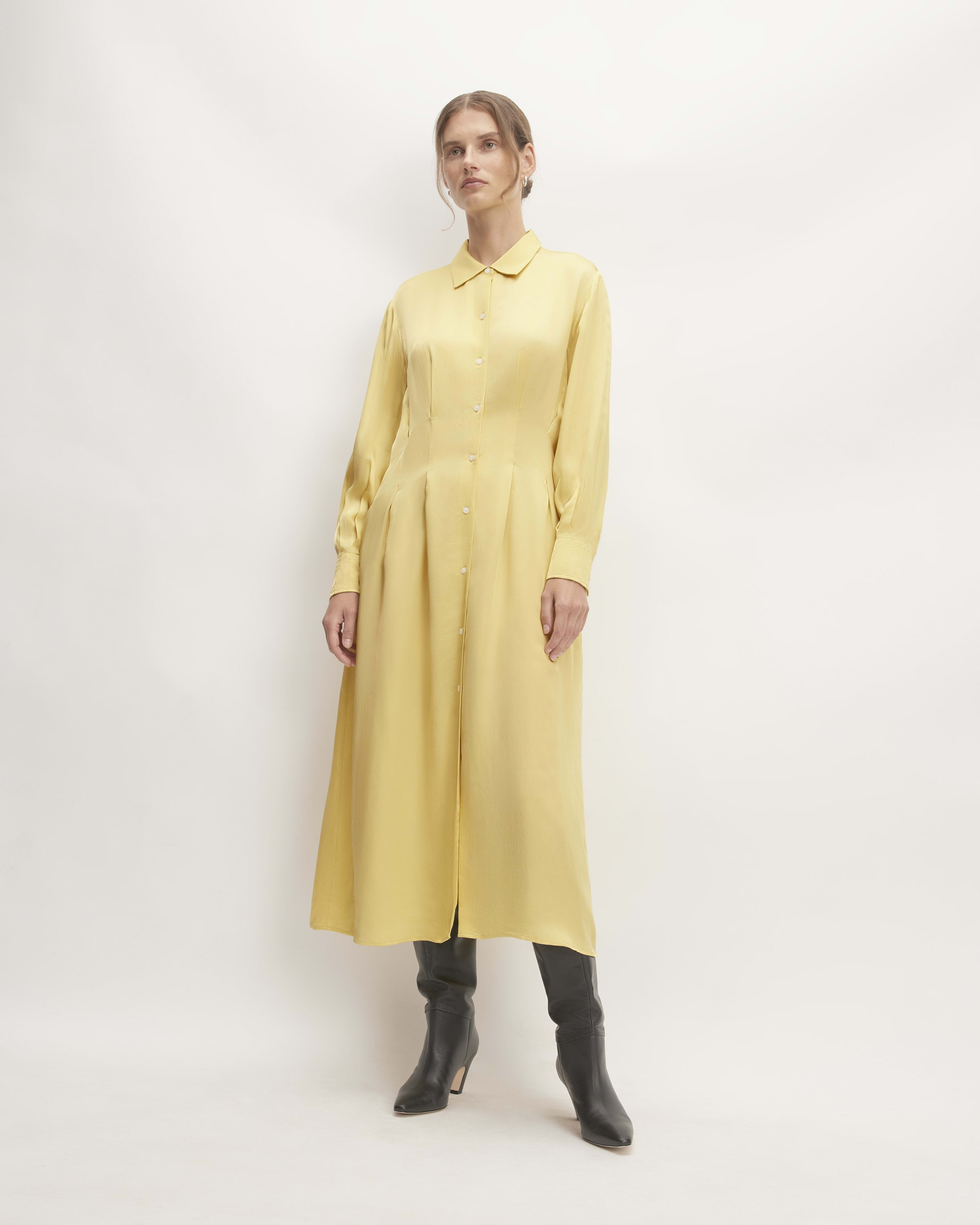 The Hammered Satin Shirt Dress Raffia – Everlane