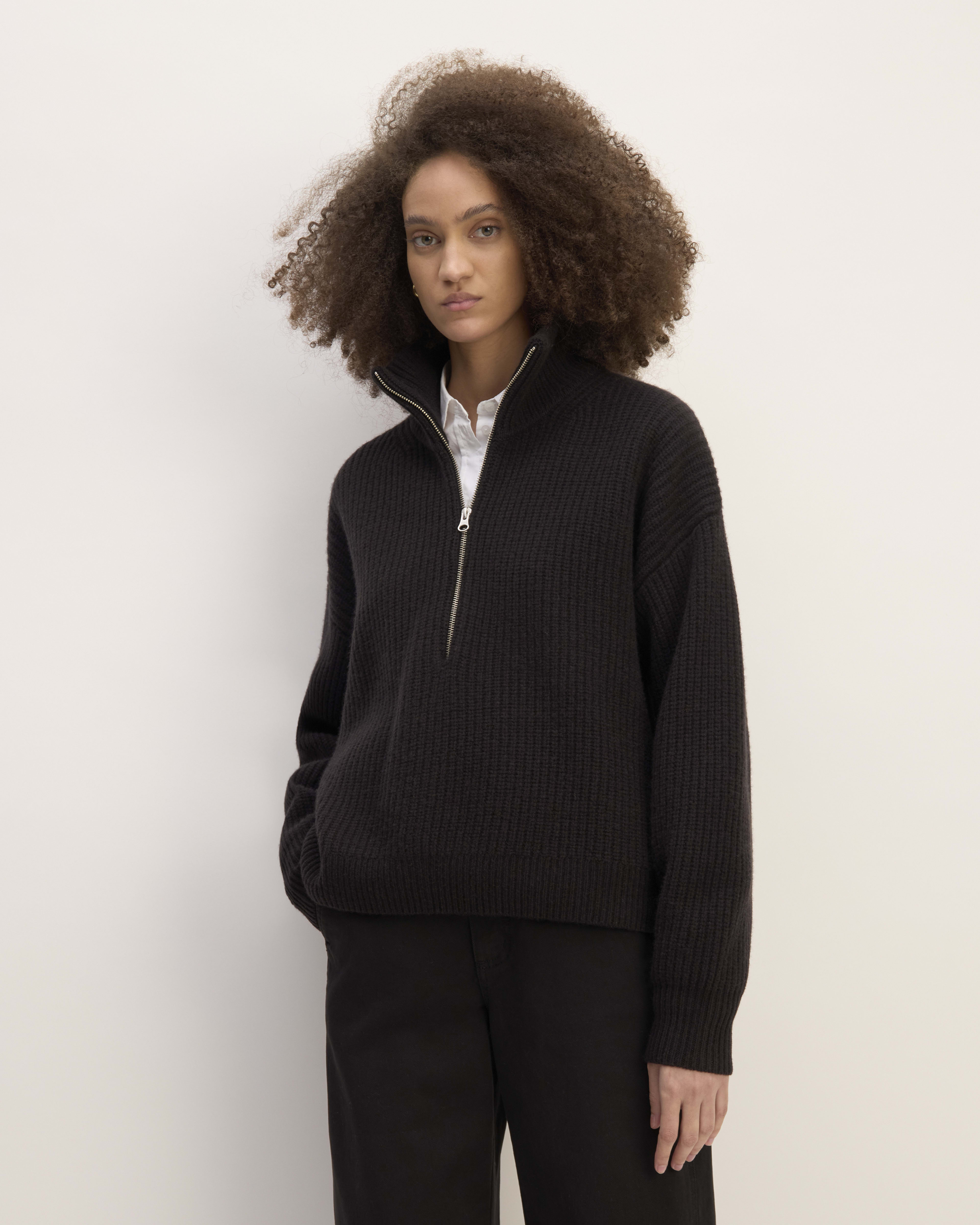 The Felted Merino Half Zip Sweater Black Everlane