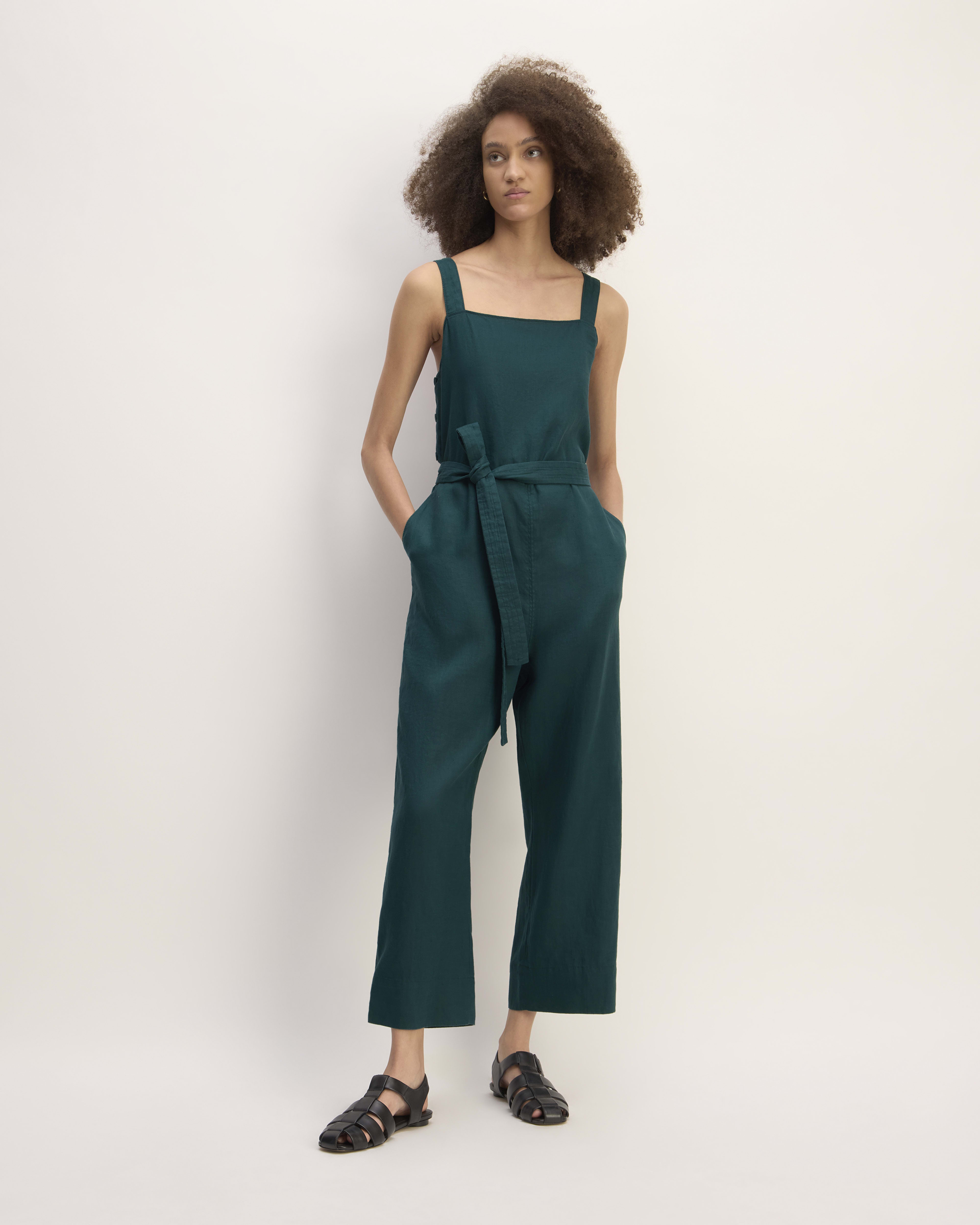 The Linen Side-Button Jumpsuit Dark Sea – Everlane