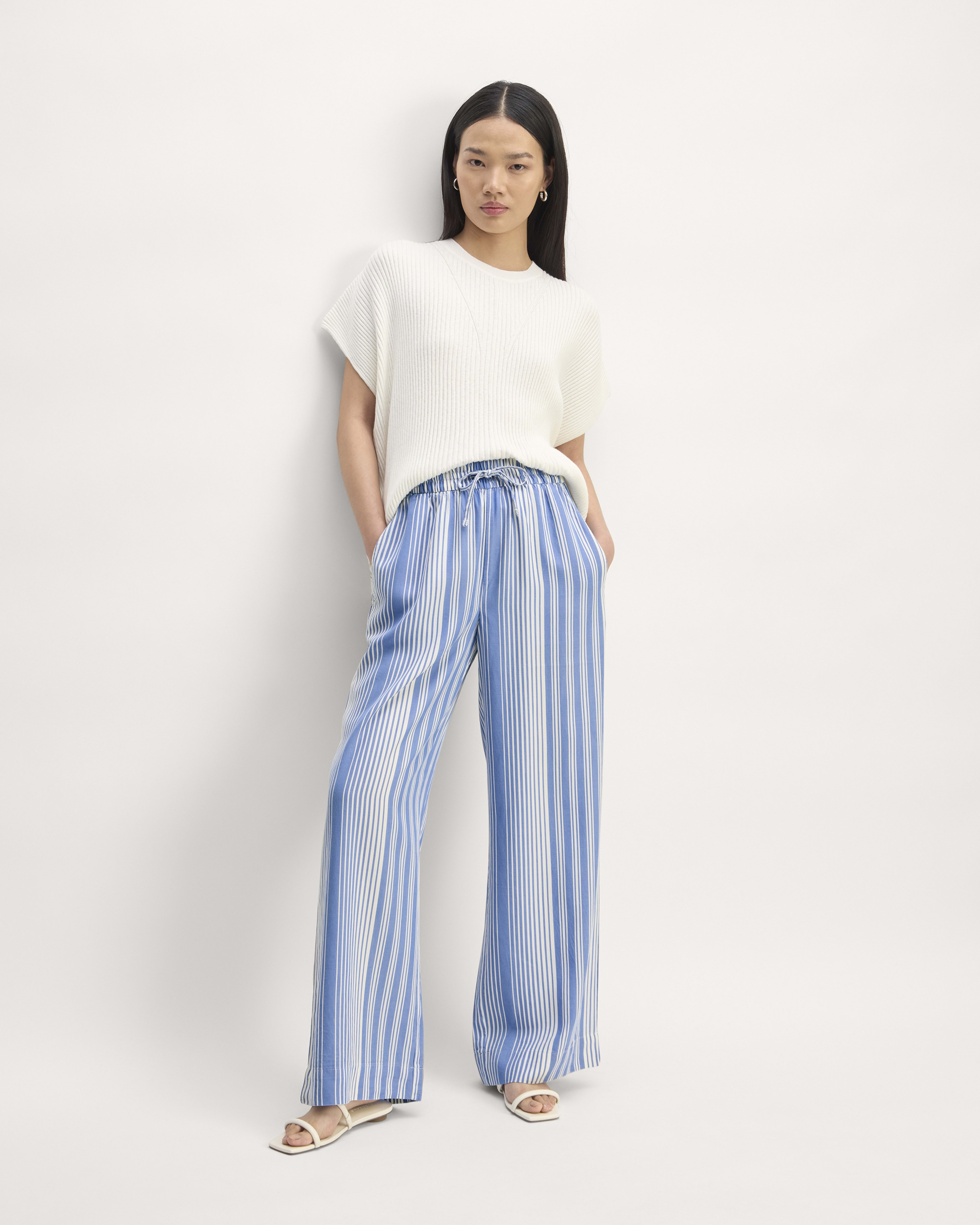 Girls Ice Blue Tencel Wide Leg Drawstring Pants