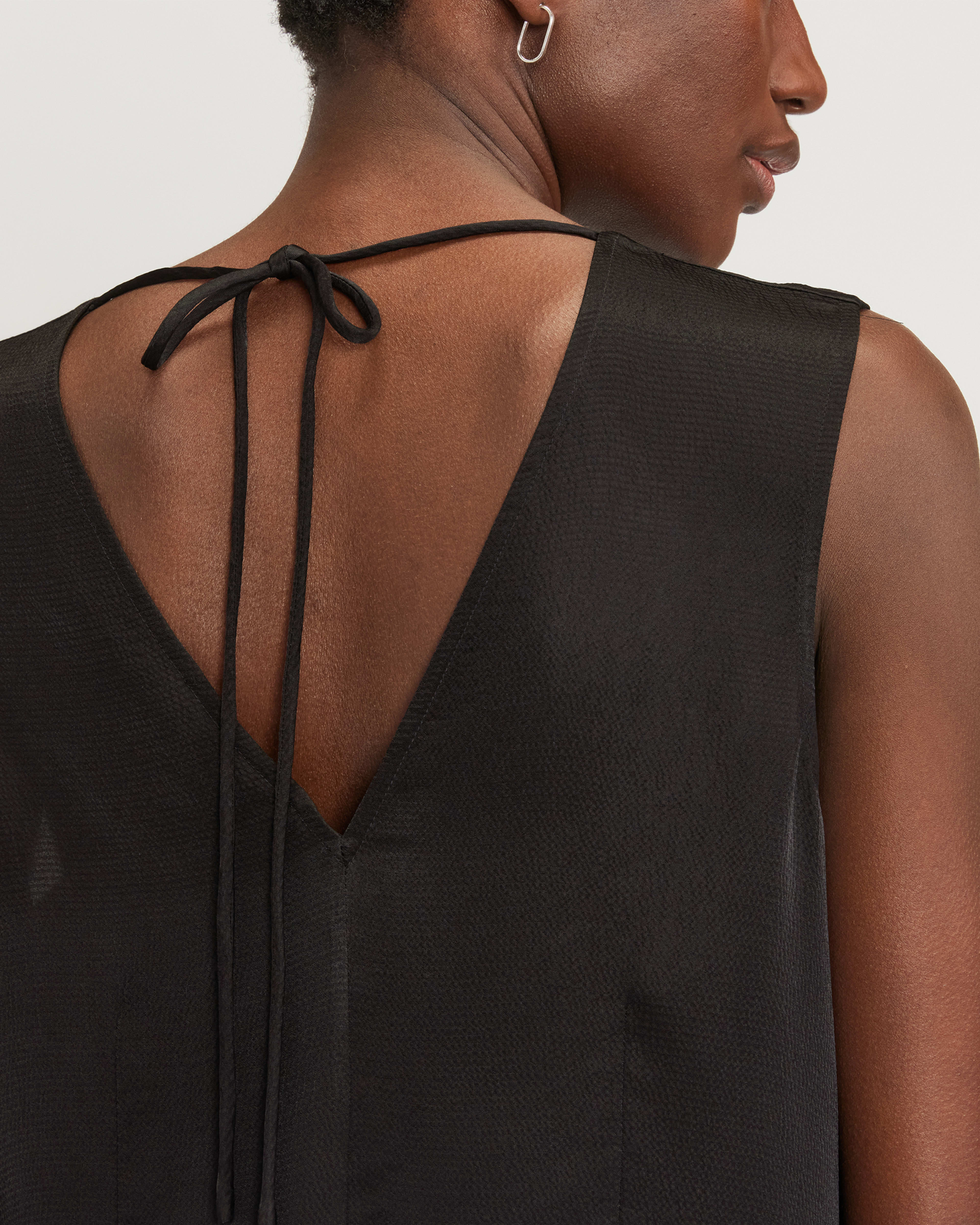 Black Satin Deep V Neck Tank Top main image 1