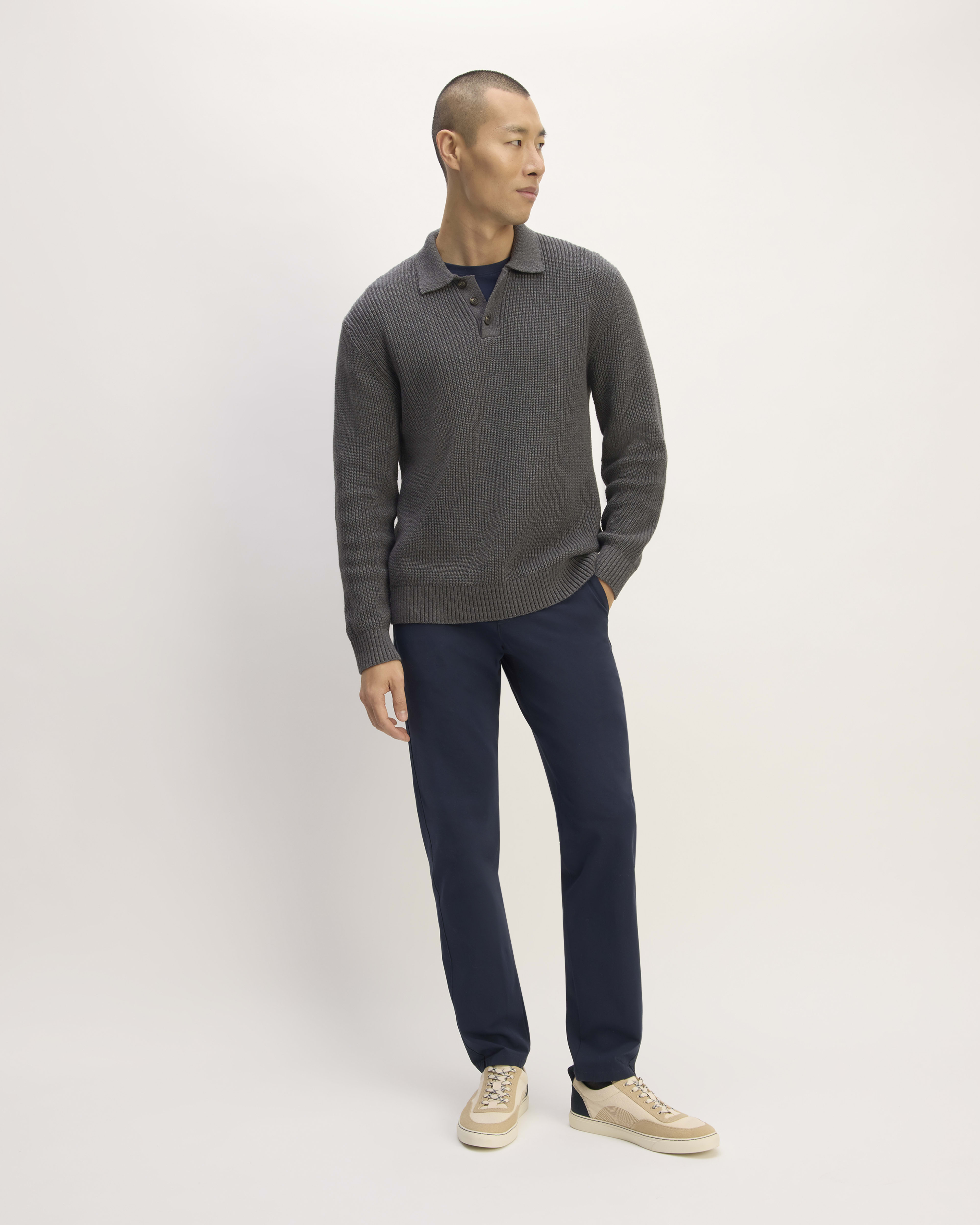 The Cotton Chunky Rib Polo | Heathered Charcoal – Everlane