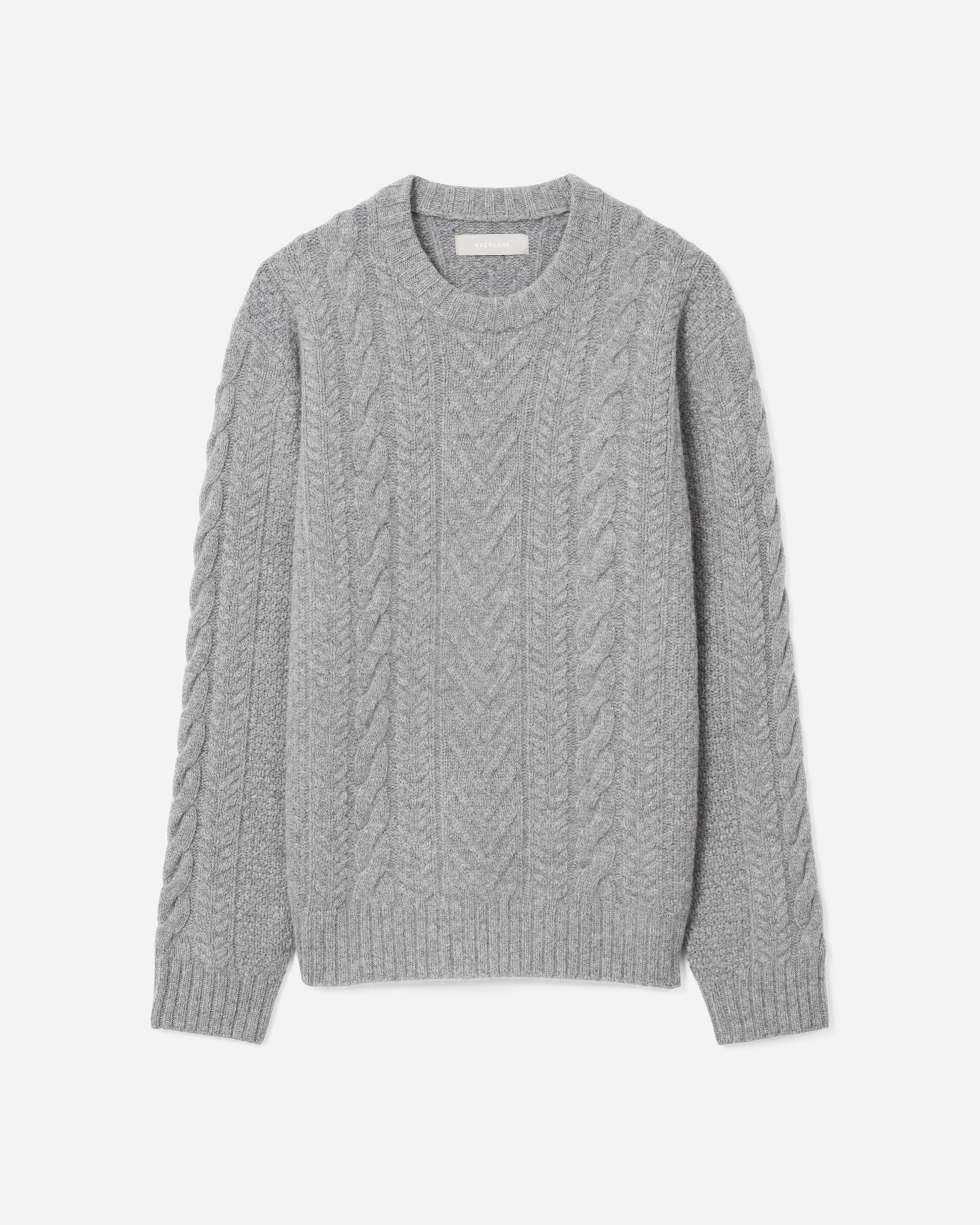 The Felted Merino Cable-Knit Crew Heathered Mid-Grey – Everlane