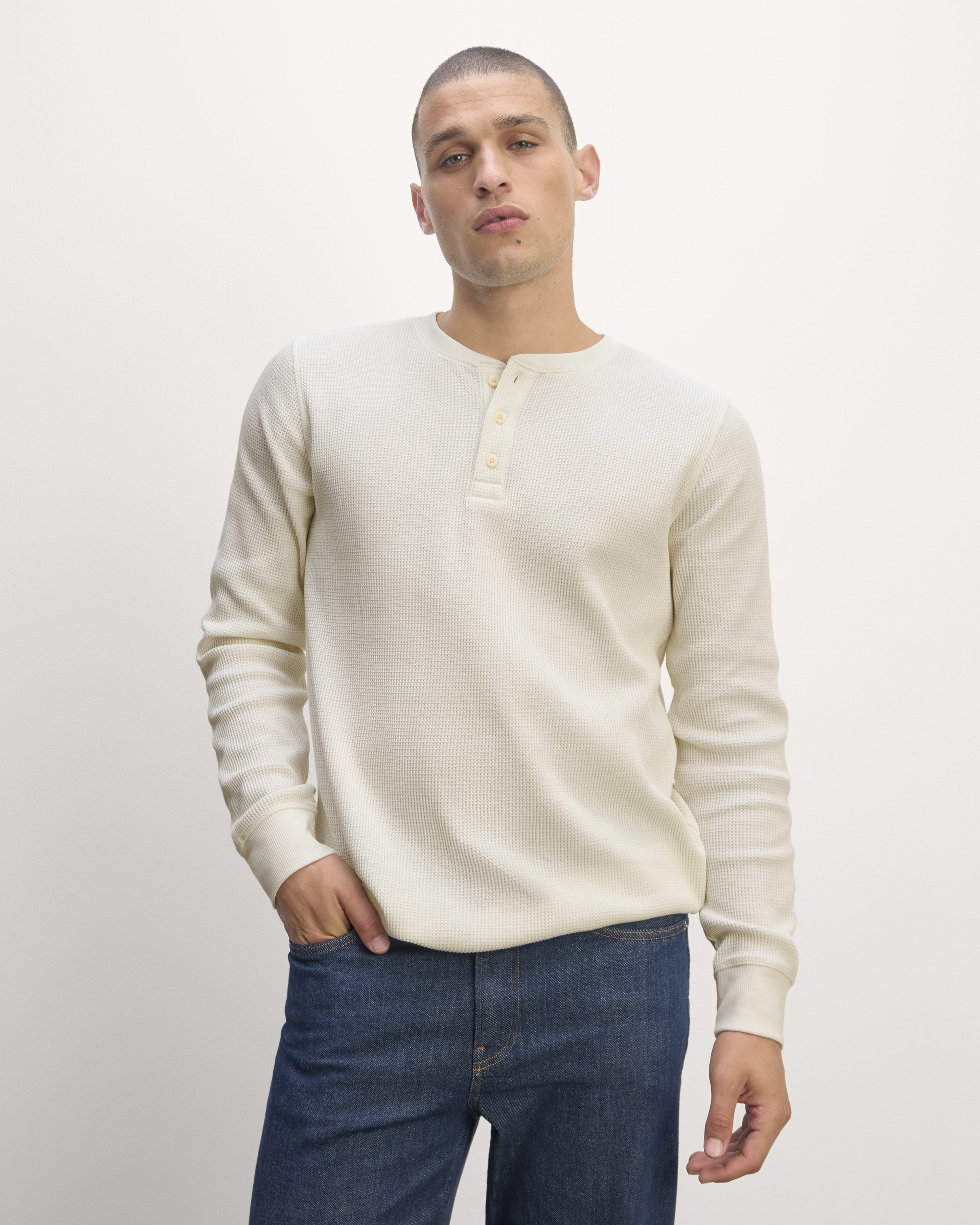 The Waffle Long Sleeve Henley Bone Everlane
