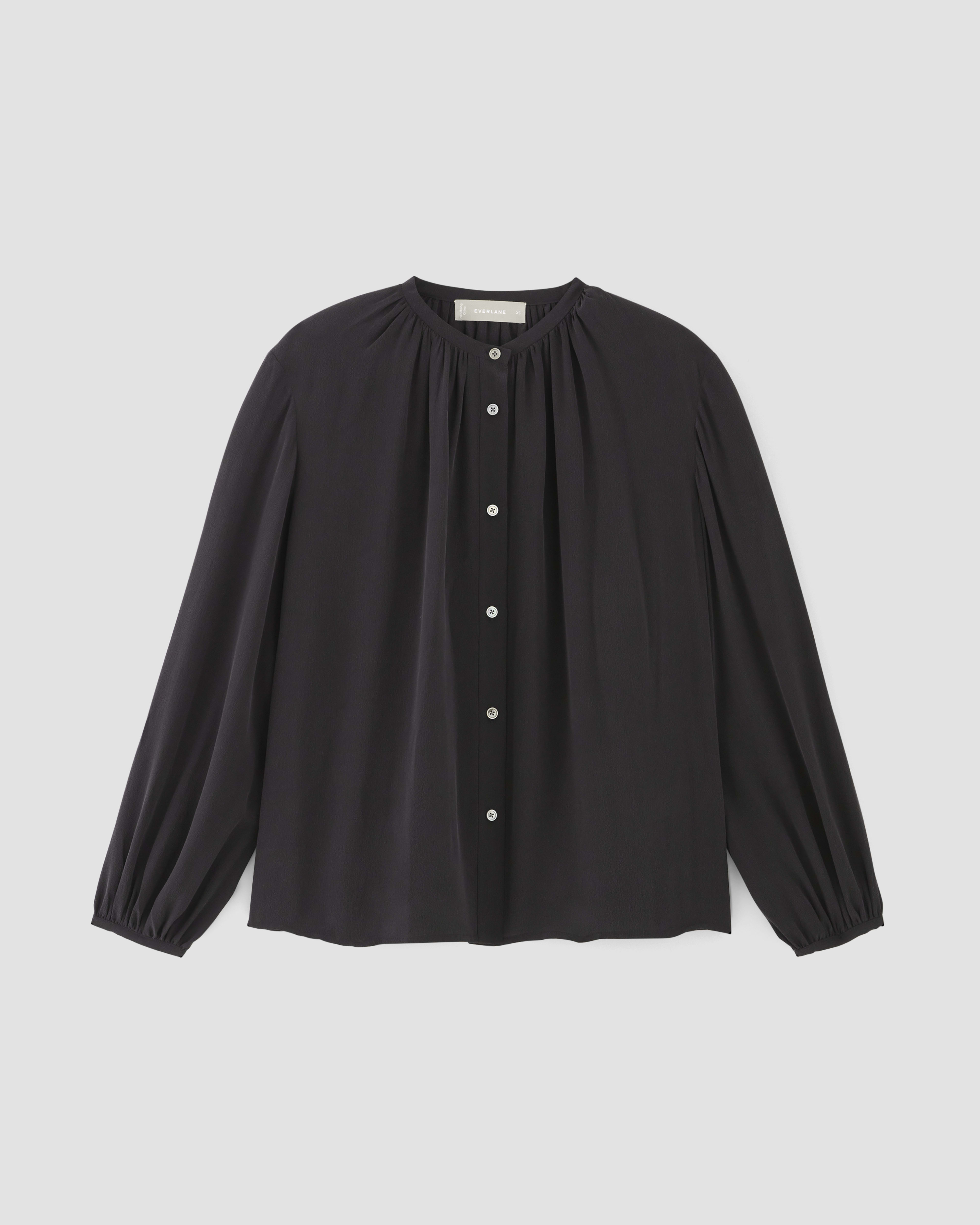 The Washable Clean Silk Shirred Blouse Black Everlane