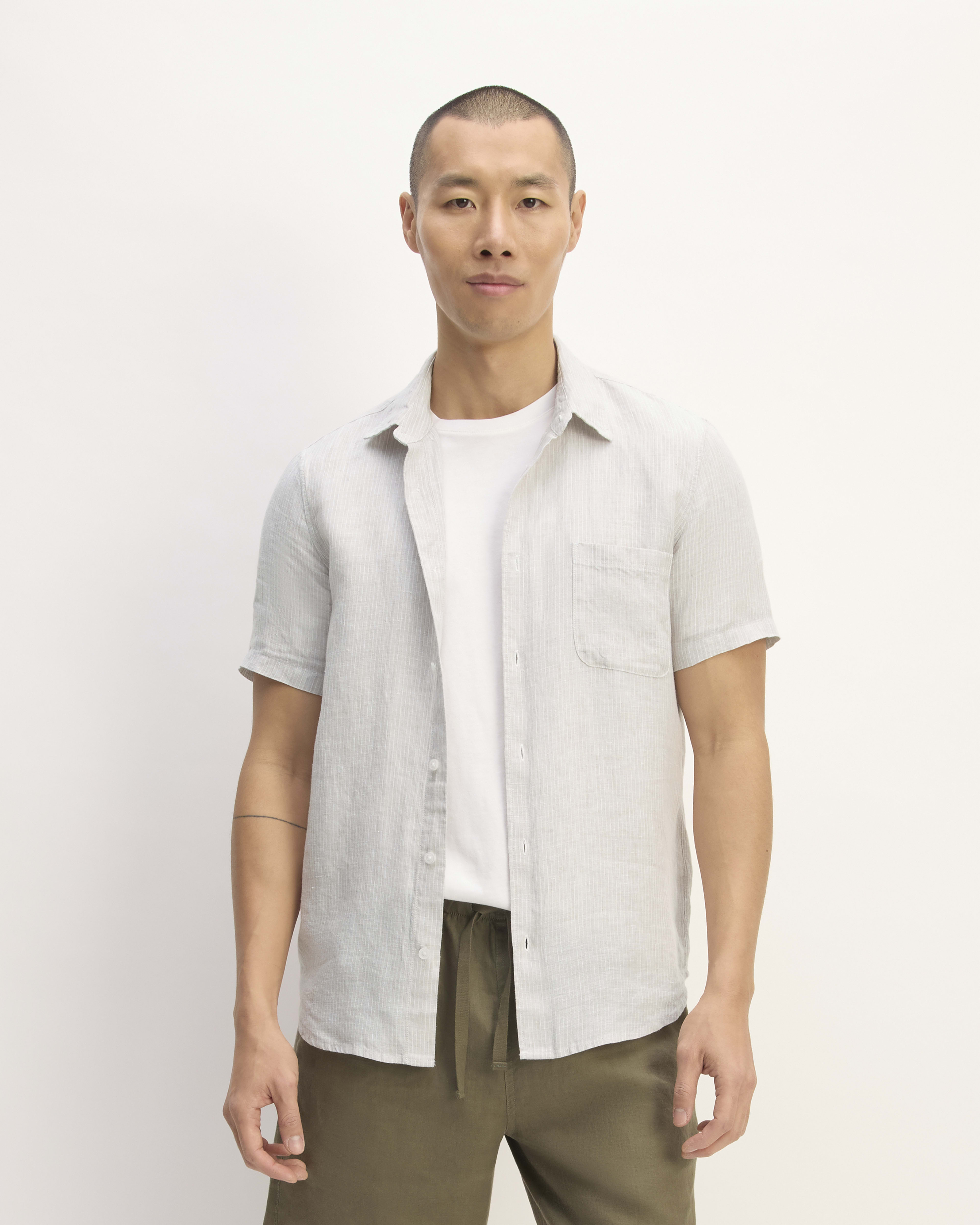 Short Sleeve Linen Shirt Denim, Mens Linen Shirts