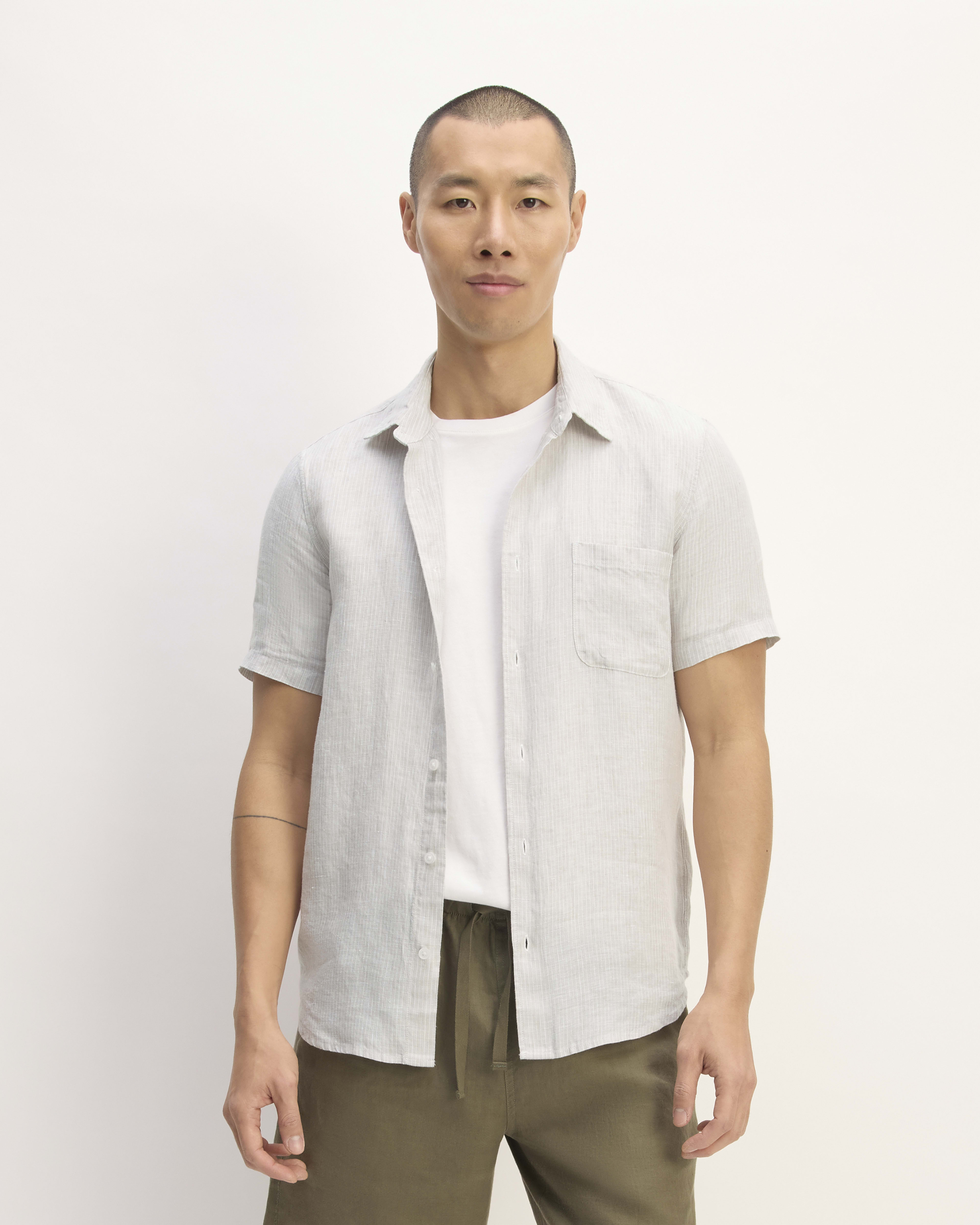 LINEN SHORT SLEEVE BUTTON UP SHIRT