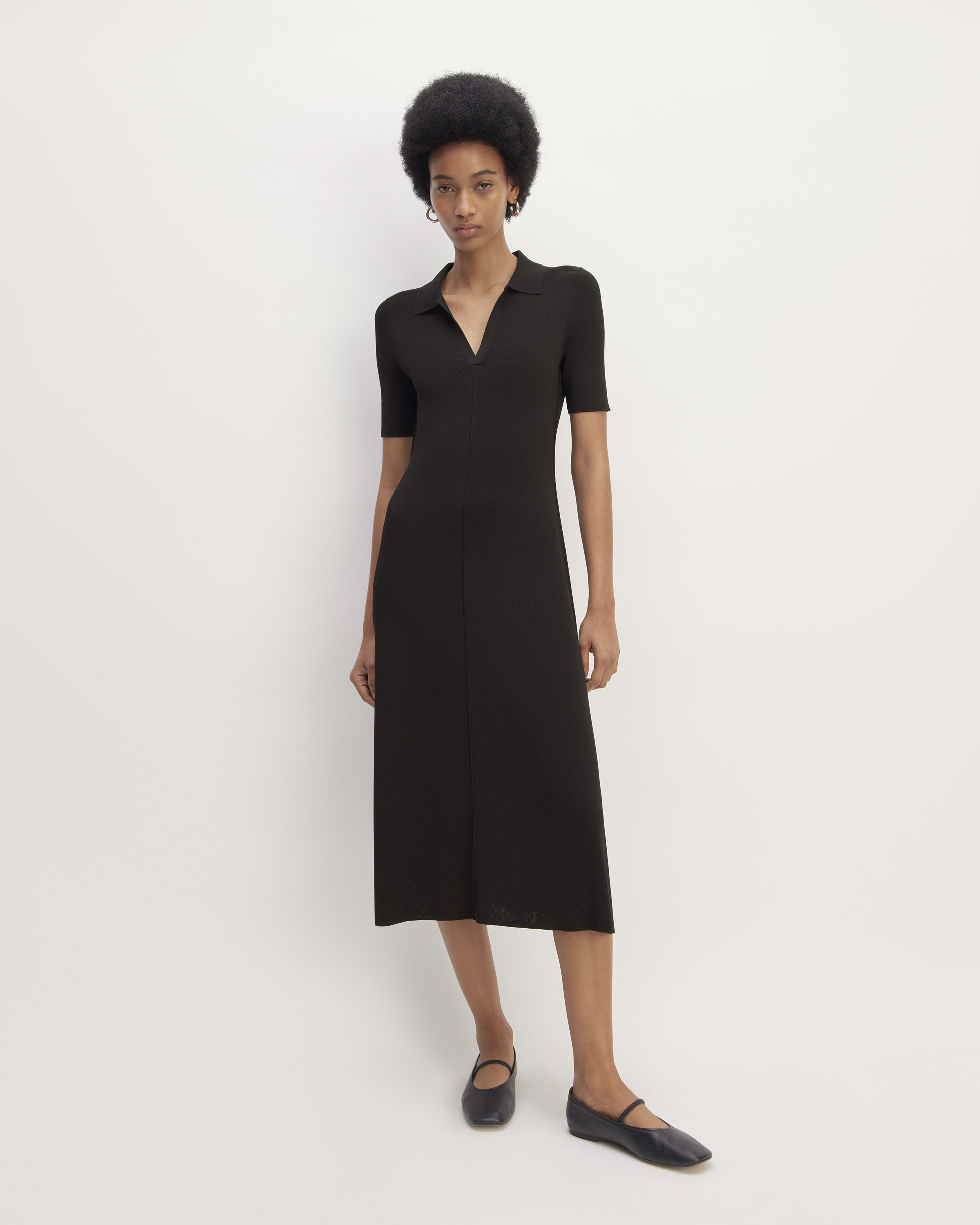 The Viscose Knit Polo Midi Dress Black – Everlane