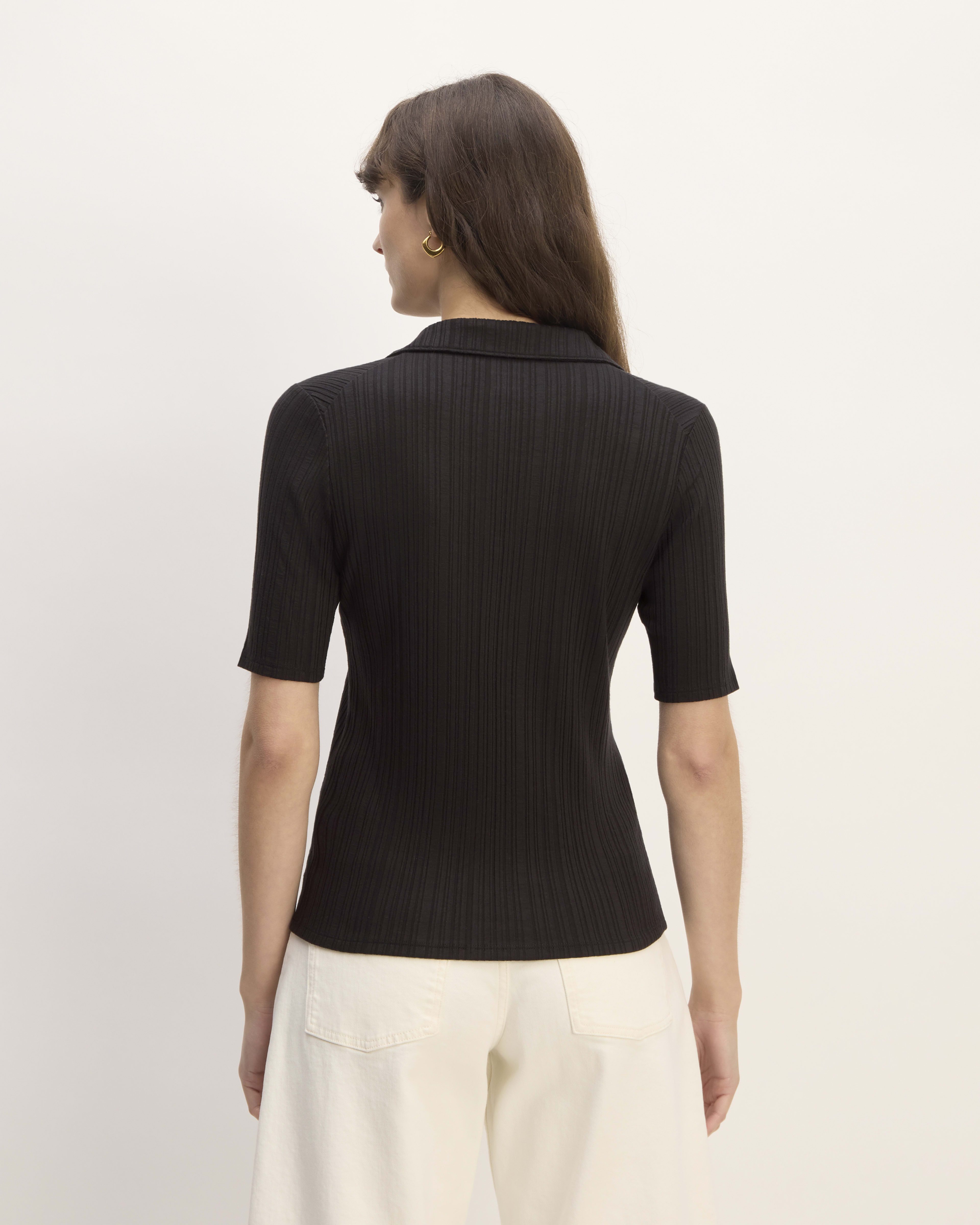 Rib Knit Open Neck Polo - Taupe