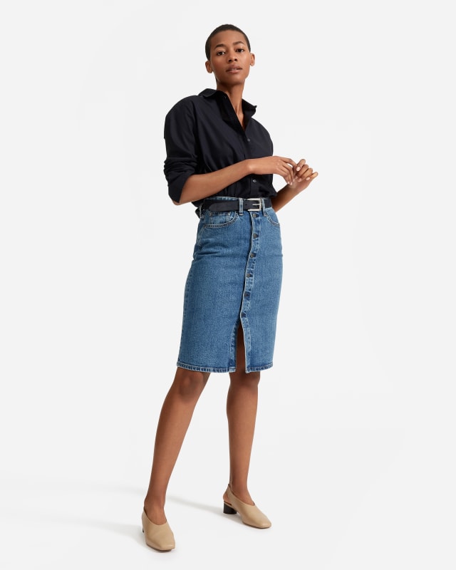 Everlane Denim Button Front Pencil Skirt