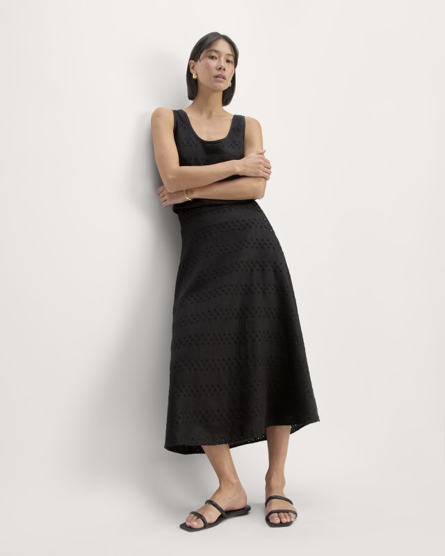 womens eyelet midi skirt black eyelet