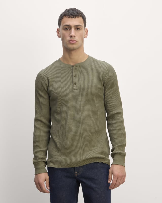 Everlane Waffle Long Sleeve Henley in Kalamata